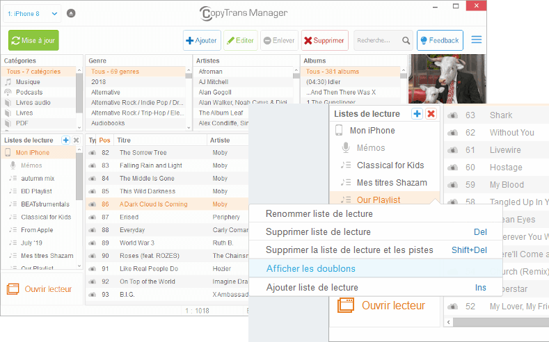 Gérer listes de lecture iPhone depuis le PC