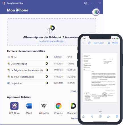 Transfert fichiers entre iPhone et PC