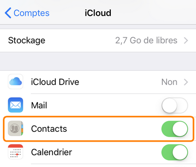 Sauvegarder contacts dans iCloud