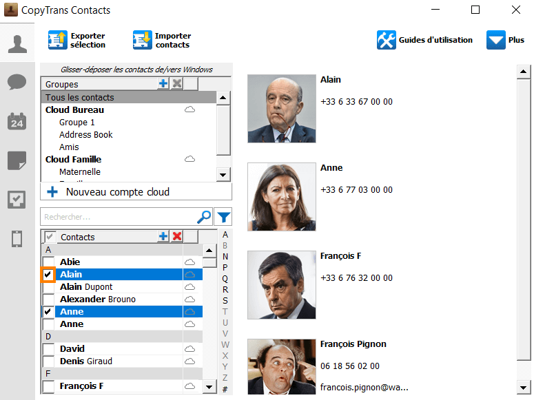 Selectionner des contacts à supprimer