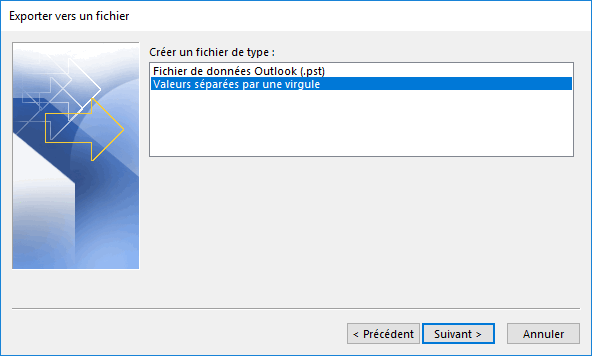 Formats d'exportation fichiers Outlook