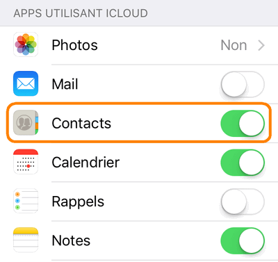 Sauvegarde contacts dans iCloud