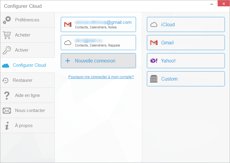 connecter compte cloud dans CopyTrans Contacts