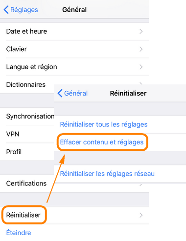 Réinitialiser iPhone