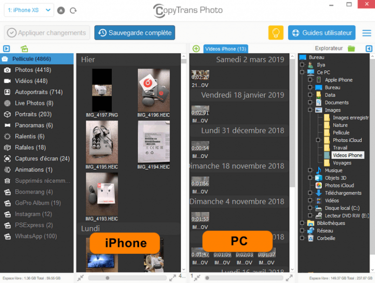 Transférer les vidéos iPhone sur votre PC avec CopyTrans Photo