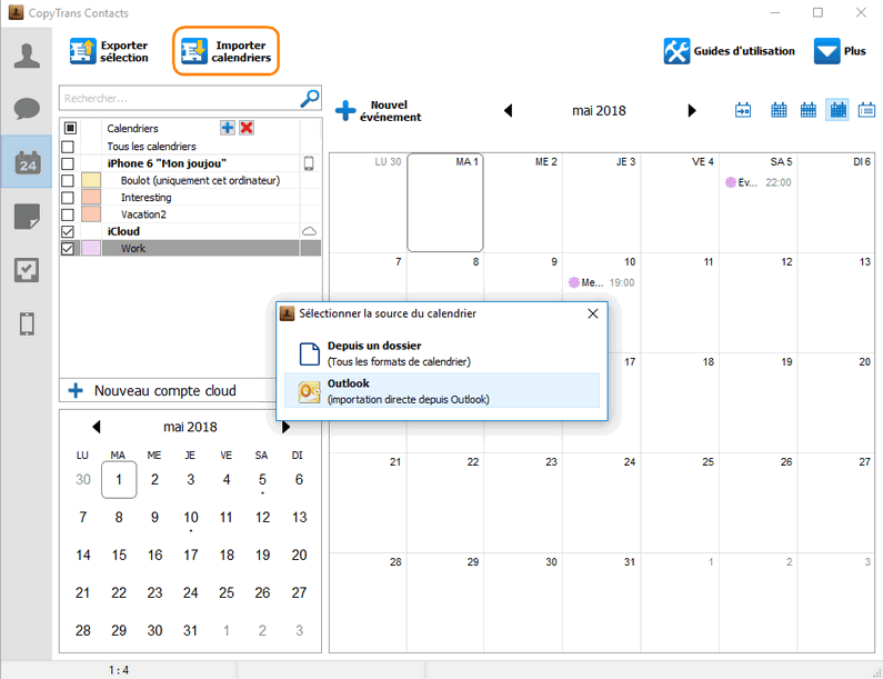 Comment importer les calendriers de Outlook vers iCloud ? CopyTrans