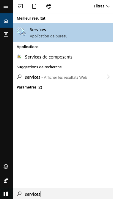Rechercher l'application Services de Windows