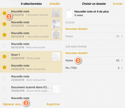 Deplacer notes iCloud vers iPhone
