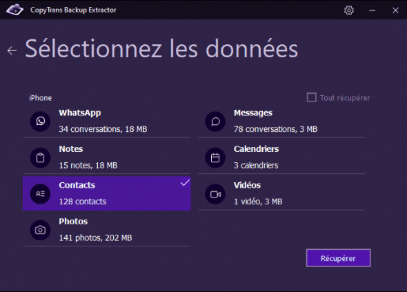 Types de données iOS à récupérer