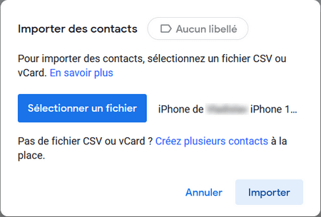 Importer contacts vCard vers Gmail