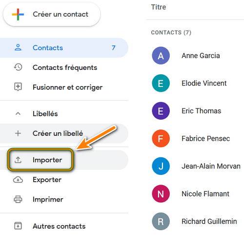 Importer contacts vers Gmail