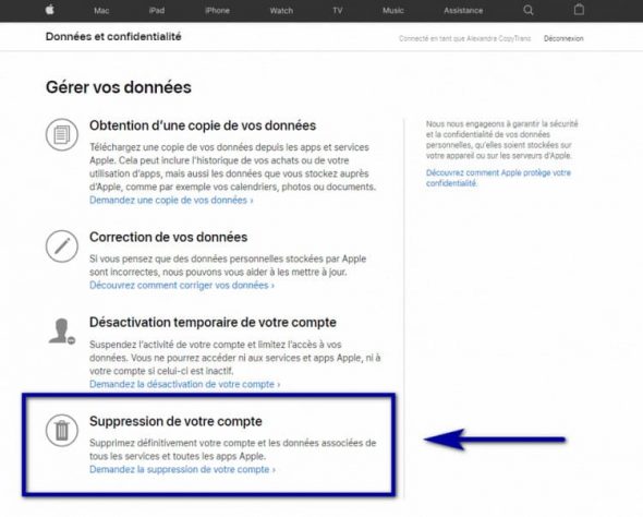 supprimer AppleID