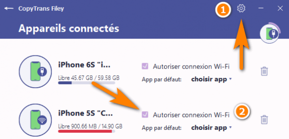 transférer fichiers avec Wi-Fi