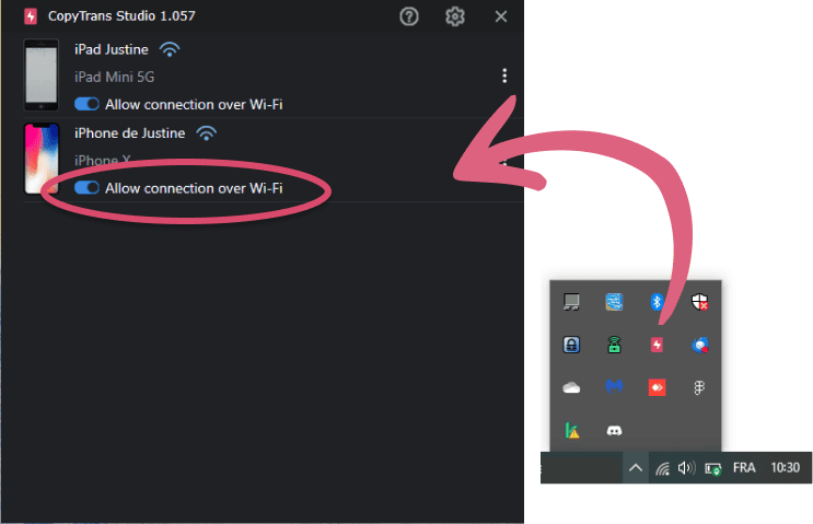 Autoriser la connexion WiFi iPhone vers PC avec CopyTrans Studio