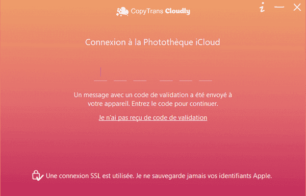 CopyTrans Cloudly se connecte à votre iCloud