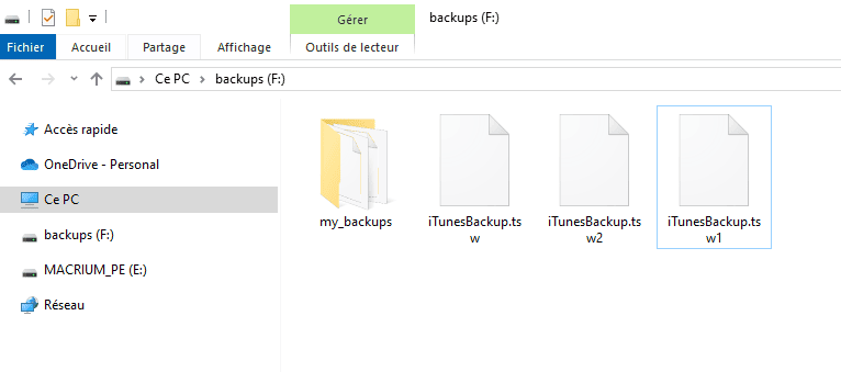 La sauvegarde iTunes est contenue dans des fichiers tsw