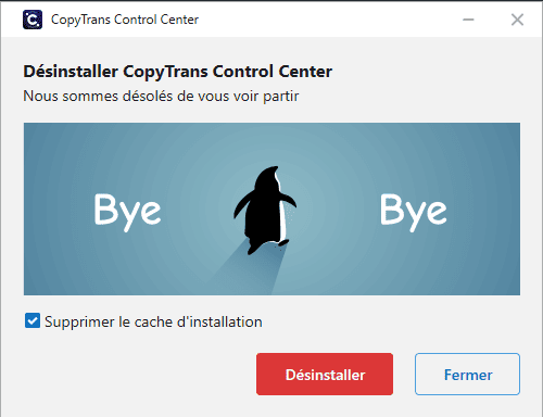Confirmez pour désinstaller CopyTrans