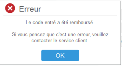 Message pour un code remboursé