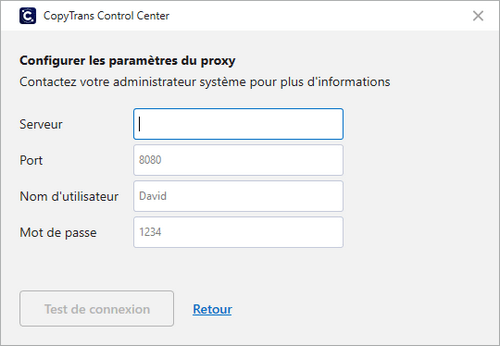 configurez proxy pour CopyTrans Control Center