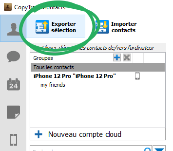 Exporter la sélection des contacts iPhone vers le PC