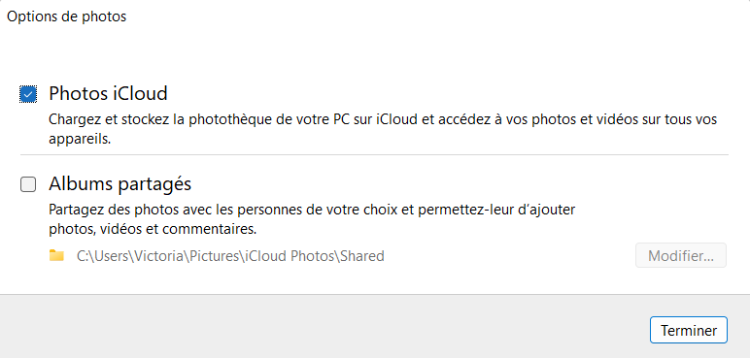 Activer photos iCloud dans iCloud pour Windows