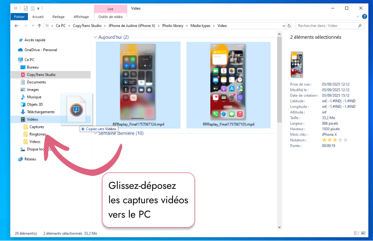 Transférer les enregistrements d'écran iPhone ou iPad vers le PC