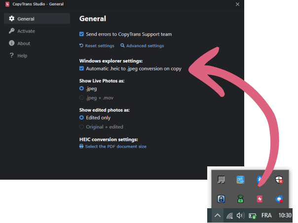 Ouvrez les paramètres, cliquez sur la roue dentée puis automatic convert heic to jpg
