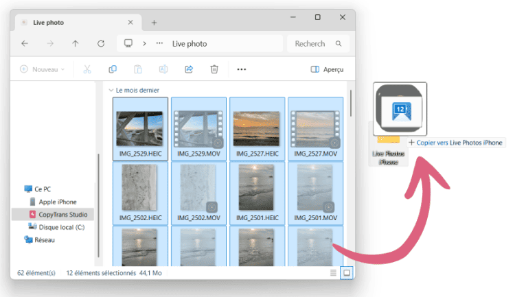 Glissez-déposez les photos de l'iPhone ou iPad vers le dossier de votre choix avec CopyTrans Studio