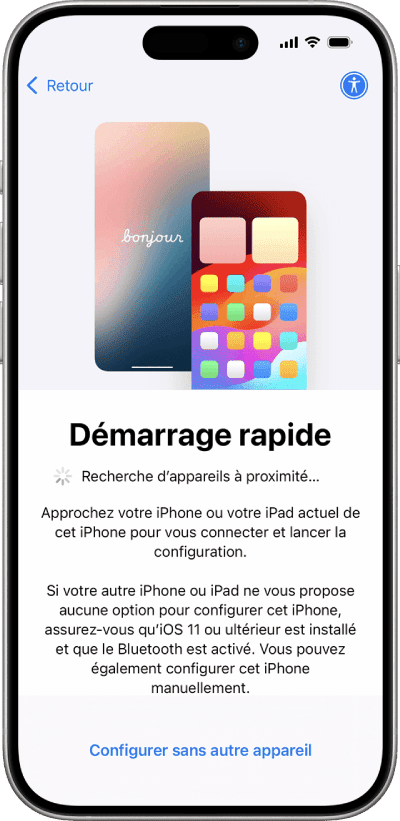 Suivez les instructions pour configurer iPhone avec démarrage rapide