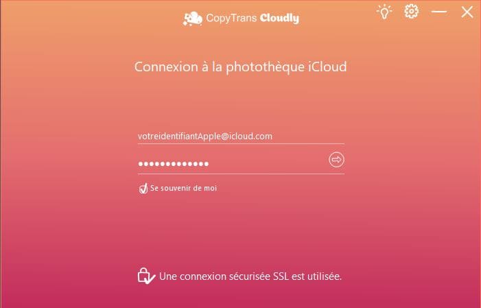 page de connexion CopyTrans Cloudly