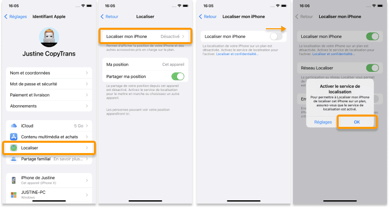 Activer la localisation de l'iphone