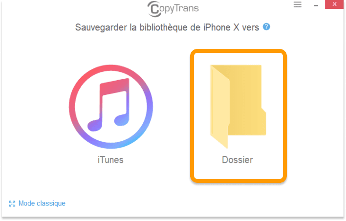 Cliquez sur Dossier pour sauvegarder la musique de l'iPhone sur le PC avec CopyTrans
