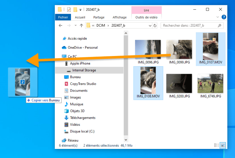 Glissez-déposez les vidéos de l'iPhone vers le PC