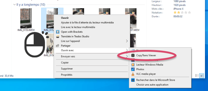 Visionner une vidéo iPhone avec CopyTrans Viewer avant de la transférer avec CopyTrans Studio