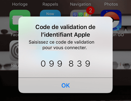 code de validation affiché sur l'iPhone