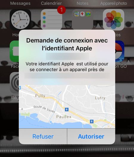 Demande de connexion envoyé à l'appareil Apple