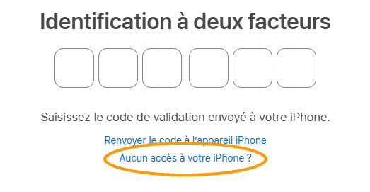 Cliquez sur Aucun accès à votre iPhone pour trouver une alternative