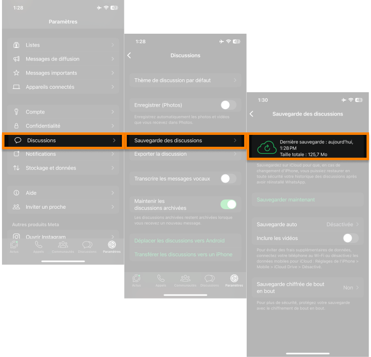 Sauvegarder WhatsApp iPhone iOS 18
