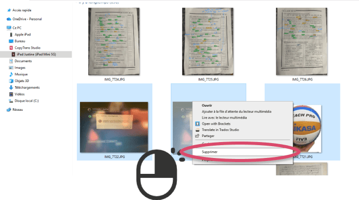 Faites un clic droit sur la sélection pour supprimer les photos iPhone dans CopyTrans Studio