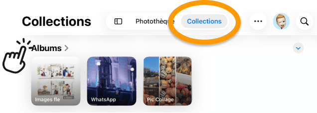 Sélectionnez Collections pour afficher les albums sous iOS 26