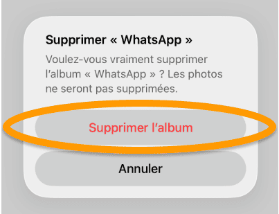 Confirmez la suppression de l'album sous ios 26