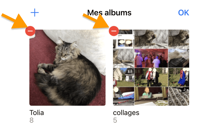 Sélectionnez les albums à effacer en cliquant Modifier puis le rond rouge