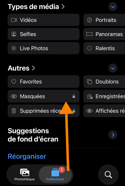Où trouver les photos Masquées sous iOS 26