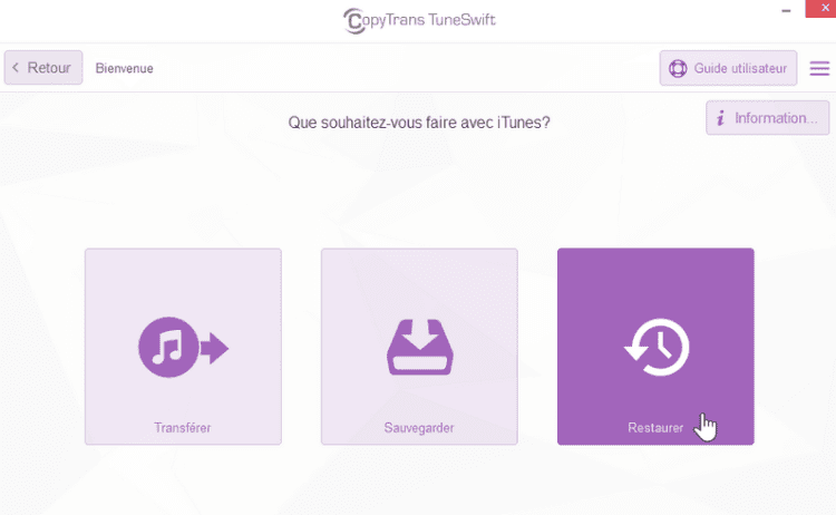 Restaurer la sauvegarde de la bibliothèque iTunes