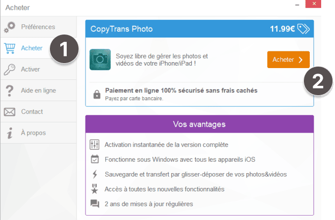 Cliquez sur Acheter pour être redirigé vers la boutique