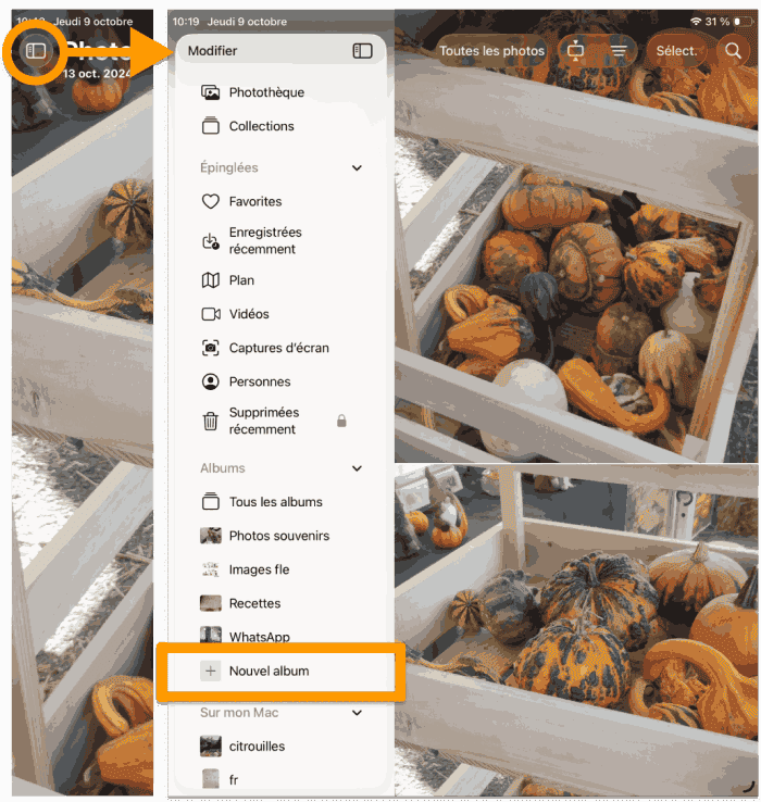 Créer un album sur iPad avec iOS 26
