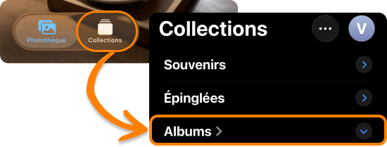Où sont les albums sur un iPhone sous iOS 26