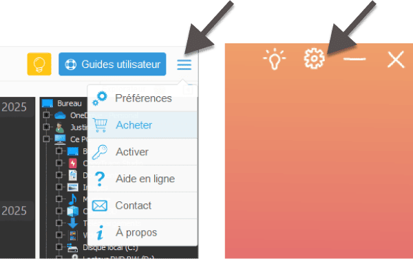 Cliquez sur la roue dentée ou les trois barres parallèles pour ouvrir les préférences