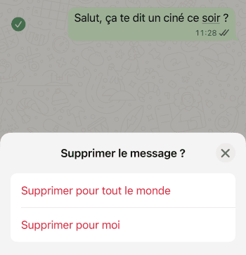 Choisissez si vous souhaitez supprimer pour tout le monde ou juste pour vous