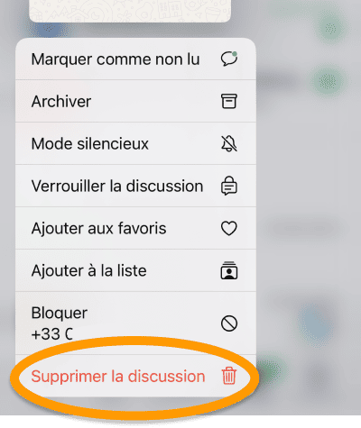 Maintenez pour supprimer une discussion sur WhatsApp iPhone